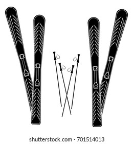 Ski silhouette on white background. Vector illustration.
