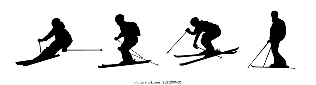  Ski silhouette. Ski silhouette set.