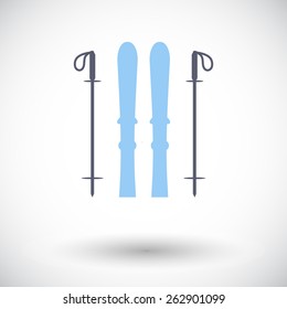 Ski. Single flat icon on white background. Vector illustration.