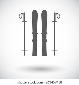 Ski. Single flat icon on white background. Vector illustration.