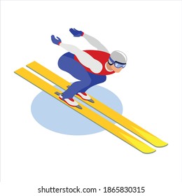 Ski, skate, hockey, snowboarding and sledding icons. Skiing. Jumping skier. Extreme winter sports.