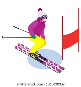 Ski, skate, hockey, snowboarding and sledding icons. Skiing. Jumping skier. Extreme winter sports.