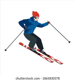 Ski, skate, hockey, snowboarding and sledding icons. Skiing. Jumping skier. Extreme winter sports.