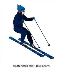 Ski, skate, hockey, snowboarding and sledding icons. Skiing. Jumping skier. Extreme winter sports.