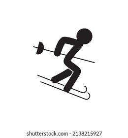 Ski, skiing sports icon in black flat glyph, filled style isolated on white background