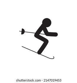 Ski, skiing sports icon in black flat glyph, filled style isolated on white background