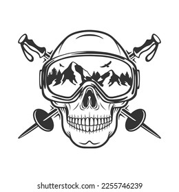 Ski Skull Illustration Clip Art Design Shape. Winter Snow Sports Silhouette Icon Vector.