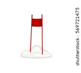 Ski slalom gate in red design standing in snow 