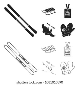 Ski, sled, lifeguard badge, badge avalanche. Ski resort set collection icons in black,outline style vector symbol stock illustration web.