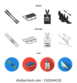 Ski, sled, lifeguard badge, badge avalanche. Ski resort set collection icons in black,flat,outline style vector symbol stock illustration web.