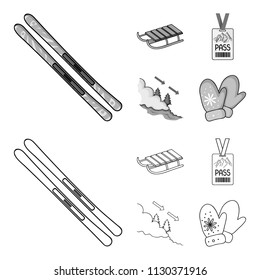 Ski, sled, lifeguard badge, badge avalanche. Ski resort set collection icons in outline,monochrome style vector symbol stock illustration web.