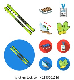Ski, sled, lifeguard badge, badge avalanche. Ski resort set collection icons in cartoon,flat style vector symbol stock illustration web.