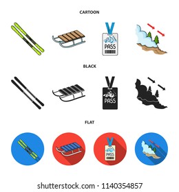 Ski, sled, lifeguard badge, badge avalanche. Ski resort set collection icons in cartoon,black,flat style vector symbol stock illustration web.
