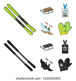 Ski, sled, lifeguard badge, badge avalanche. Ski resort set collection icons in cartoon,black style vector symbol stock illustration web.