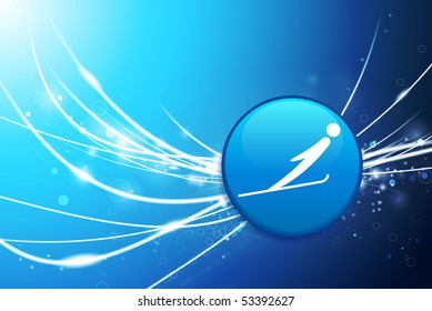 Ski Slope Button on Blue Abstract Light Background Original Illustration