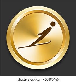 Ski Slope on Golden Internet Button Original Illustration