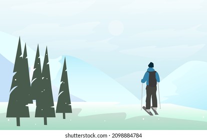 Ski snow mountain landscape flat Illustration.Eps10 Vector