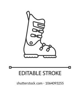 Ski Or Snowboard Boot Linear Icon. Thin Line Illustration. Contour Symbol. Vector Isolated Outline Drawing. Editable Stroke