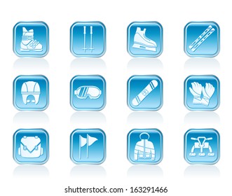 ski and snowboard equipment icons - vector icon set