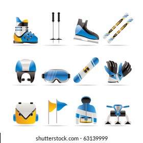 ski and snowboard equipment icons - vector icon set