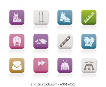 ski and snowboard equipment icons - vector icon set