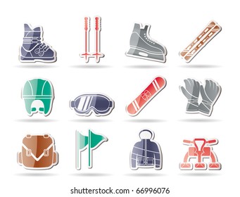 ski and snowboard equipment icons - vector icon set