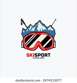 Ski Snowboard glasses crossed ski poles. Extreme sports logo