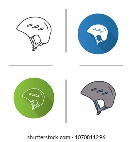 Ski and snowboard helmet icon. Bicycle safety hat. Flat design, linear and color styles. Isolated vector illustrations