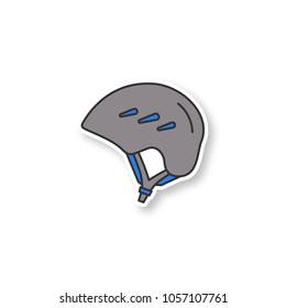 Ski and snowboard helmet patch. Bicycle safety hat. Color sticker. Vector isolated illustration