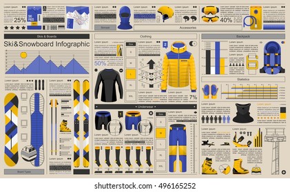 ski and snowboard infographic, vector template