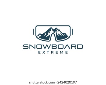 ilustración vectorial del logotipo de la snowboard de esquí. plantilla de logotipo de gafas de gota de montaña