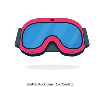 Ski or snowboarding goggles isolated on white background. Winter sport accessories icon. Pink ski mask or glasses vector illustration.