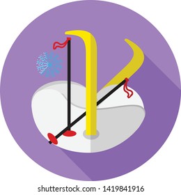 Ski solated on violet background. Vector illustration