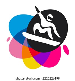 Ski sport graphic with colorful design elements.