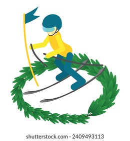 Ski sport icon isometric vector. Young male skier during winter competition icon. Winter sport concept