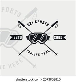 ski sport logo vintage vector logo illustration template icon graphic design. ski goggles ski stick symbol or sign for winter sport shop or business with retro typography style