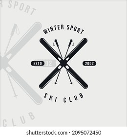ski sport logo vintage vector logo illustration template icon graphic design. helmet ski goggles symbol or sign for winter sport shop or business with retro typography style