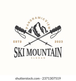 Ski Sport Logo, Winter Snow Sports Design Retro Vintage Vector Illustration