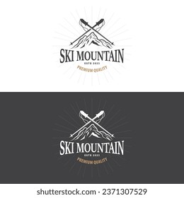 Ski Sport Logo, Winter Snow Sports Design Retro Vintage Vector Illustration