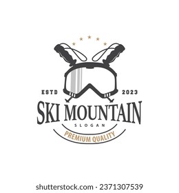 Ski Sport Logo, Winter Snow Sports Design Retro Vintage Vector Illustration
