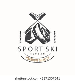 Ski Sport Logo, Winter Snow Sports Design Retro Vintage Vector Illustration