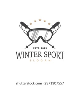 Ski Sport Logo, Winter Snow Sports Design Retro Vintage Vector Illustration