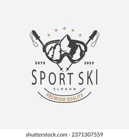 Ski Sport Logo, Winter Snow Sports Design Retro Vintage Vector Illustration