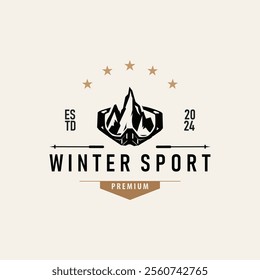 Ski Sport Logo, Winter Snow Sports Design Retro Vintage Vector Illustration