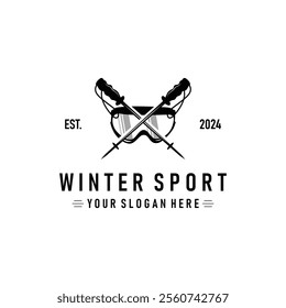 Ski Sport Logo, Winter Snow Sports Design Retro Vintage Vector Illustration