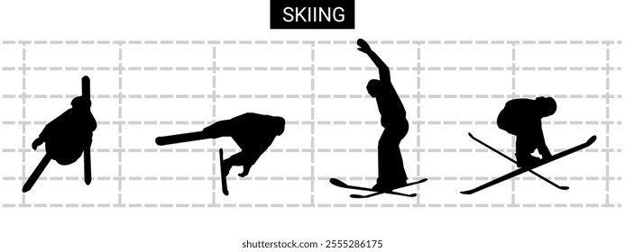 Ski sport silhouette vector set. Winter, extreme. Isolated background. Vector illustration.