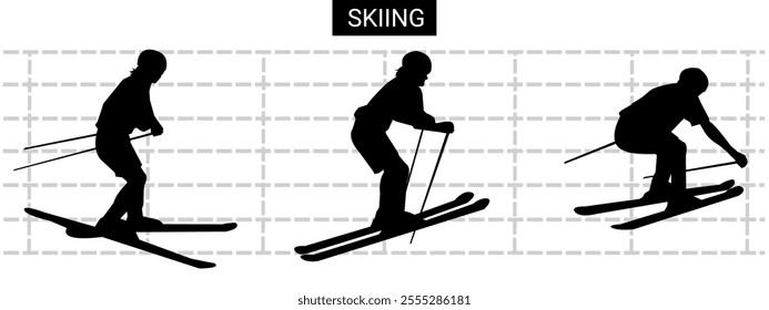 Ski sport silhouette vector set. Winter, extreme. Isolated background. Vector illustration.