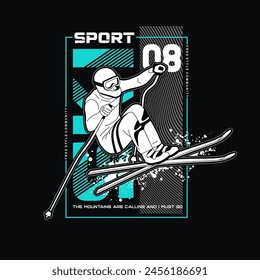 ski sport with typography background, vector illustration