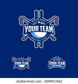 Ski Sports Logo Template Vector. Winter mountain skiing badge.