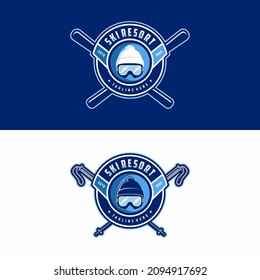 Ski Sports Logo Template Vector. Winter mountain skiing badge.